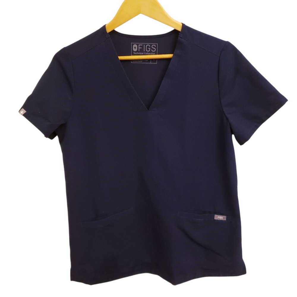 Figs Technical Collection FW1100 Casma Three-Pocket Scrub Top, Navy Blue Size S,
